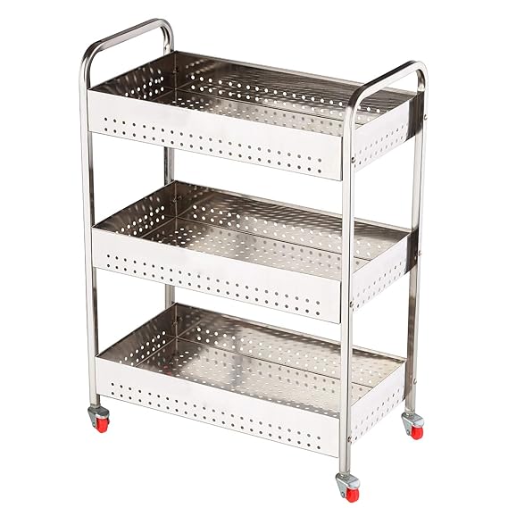Lovely Bazaar 3 Tier Stainless Steel Vegetable Trolley for Kitchen