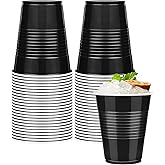 WYTAOHZL 50 Pack Disposable Plastic Cups 12 Ounce Black Plastic Cups Black Drinking Cups Bulk Disposable Cup for Wedding Birthday Party