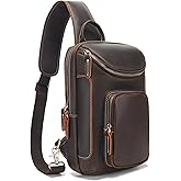 LANNSYNE Full Grain Leather Sling Bag For Men, Crossbody Chest Daypack Fits 10.5" iPad, Men’s Crossbody Bag