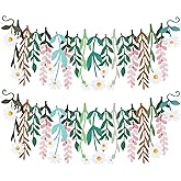 2 Pcs Flower Banner, Double-Sided Boho Floral Leaf Banner, Wildflower Party Decorations for Baby Shower Garden Wedding Tea Party