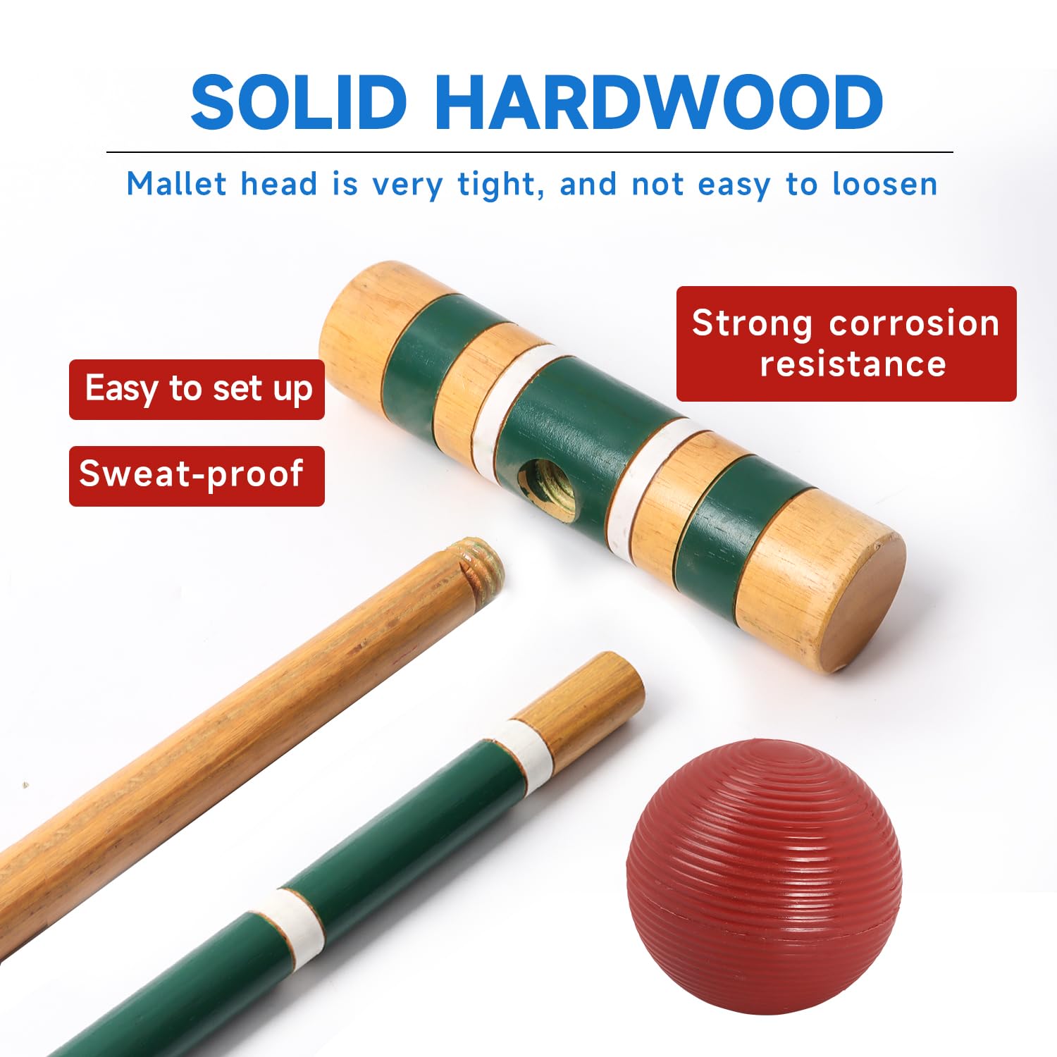 GSE Games & Sports Expert 30'' Classic Six Player Croquet Set with Wooden Mallets, Colored Balls, Sturdy Carrying Bag for Family & Friends, Great for Outdoor Lawn, Backyard, Park