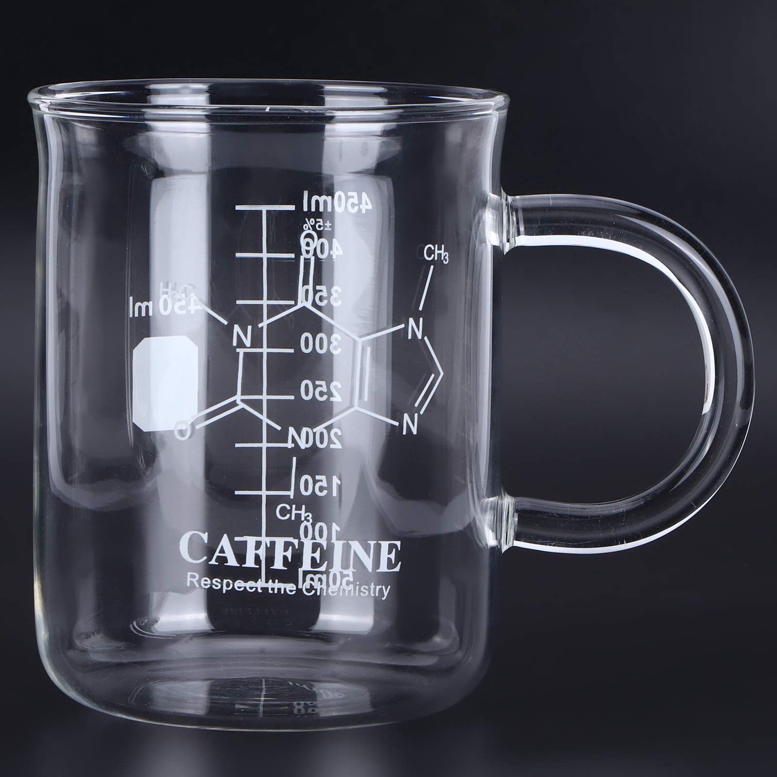 Caffeine Beaker Cup, 450ml Heat‑Resistant Chemistry Mug, Borosilicate Glass Coffee Mugs with Handle and Measurement, for Coffee Latte Tea
