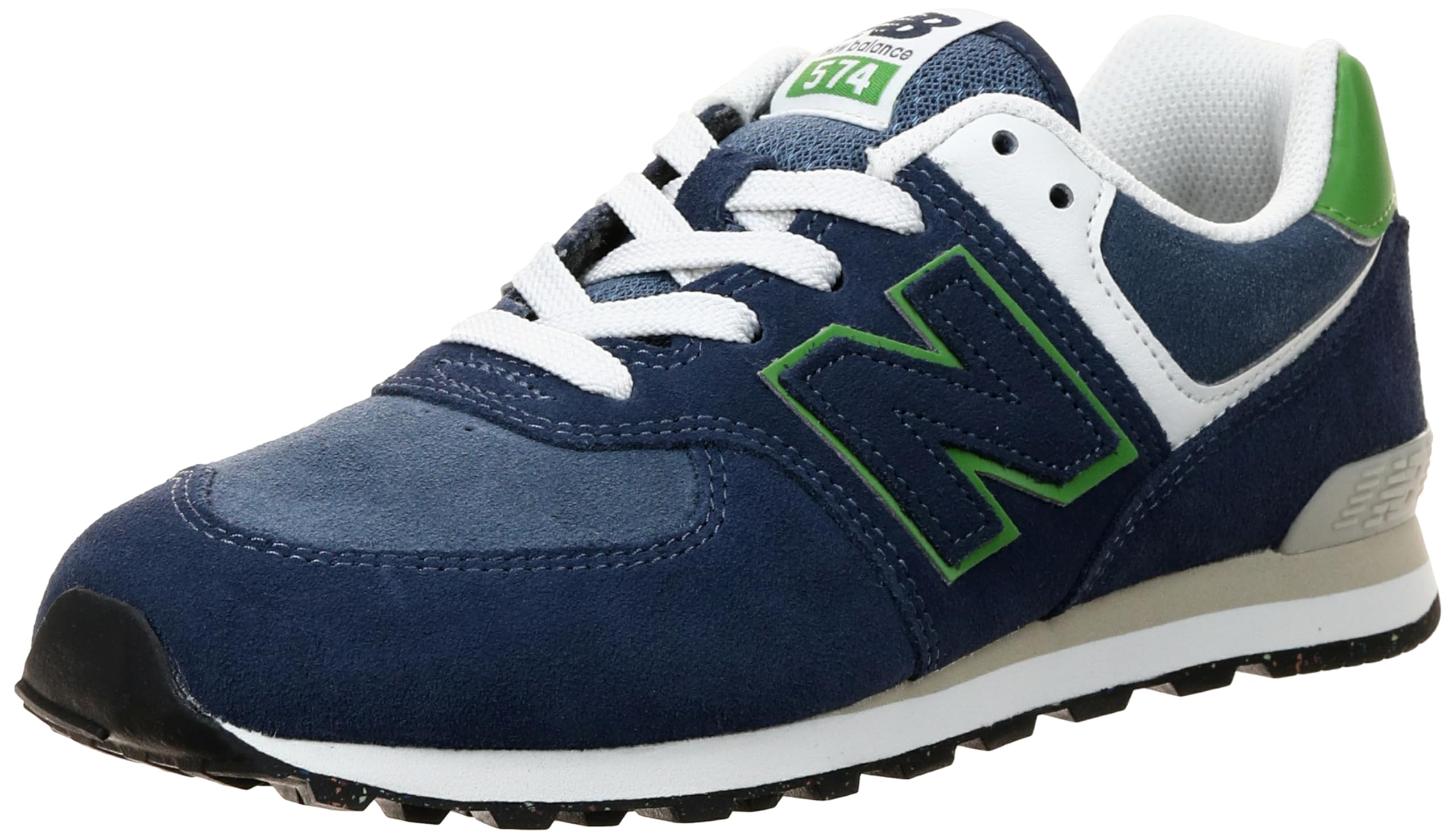 New Balance 574 V1 Lace-Up Sneaker, Nb Navy/Alpine Green, 6 Wide US Unisex Big_Kid Image
