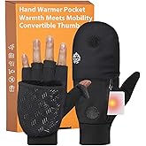 RIGWARL Winter Fingerless Gloves for Men Women, Convertible Mittens with Hand Warmer Pocket, Running Mittens for Photograph