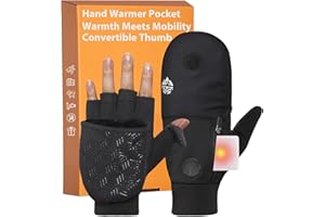 RIGWARL Winter Fingerless Gloves for Men Women, Convertible Mittens with Hand Warmer Pocket, Running Mittens for Photograph