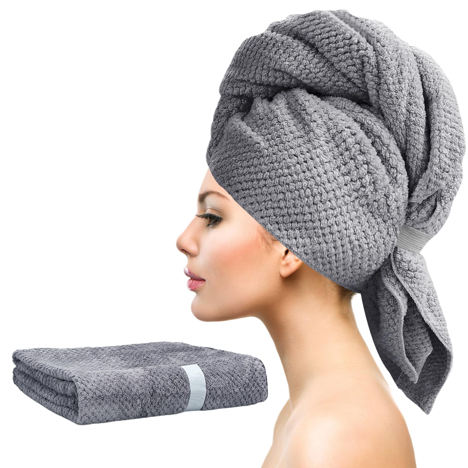 YRVCT Large Hair Turban Wrap for Women, Quick Dry Super Absorbent Anti-Frizz Towel With Elastic Strap for Wet Hair (40 * 24 Inch)