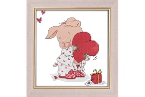 Amiiba Stamped Cross Stitch Kits, Animal Pig, Piggy Love DIY 11CT 9.4x9.4 inch (Pig)