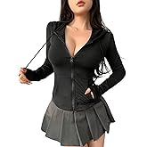 GORGLITTER Women's Lightweight Zip Up Cropped Hoodie Y2K Fitted Athletic Jacket Sweatshirt Top Comfiest Airport Outfits