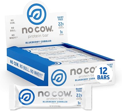 Amazon Com No Cow Protein Bars Blueberry Cobbler 22g Plant Based Vegan Protein Keto Friendly Low Sugar Low Carb Low Calorie Gluten Free Naturally Sweetened Dairy Free Non Gmo Kosher 12 Pack Health