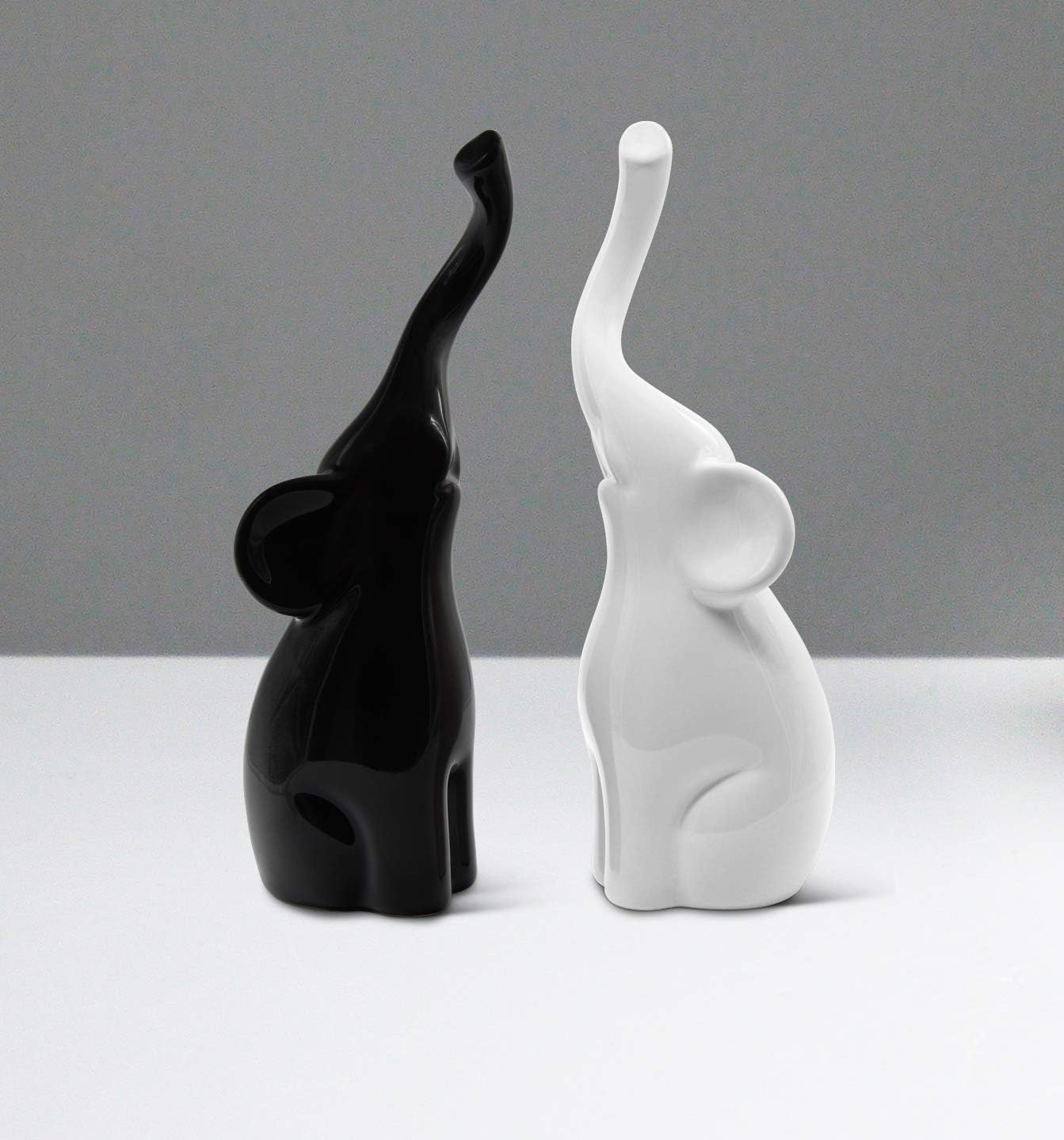 FeinKnick Loving pair of elephants in black and white, modern ceramic sculpture as a set, decoration figure 26cm high - Image 4