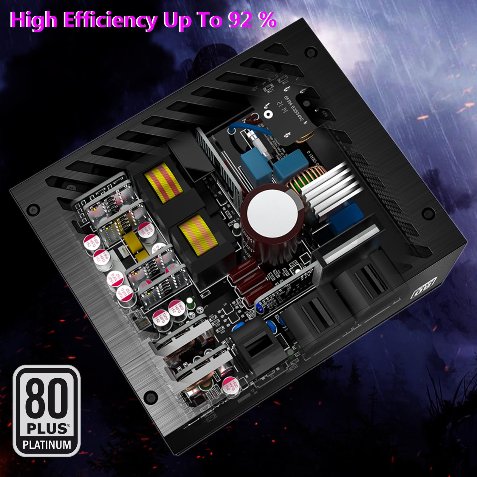 LC-Power LC1000P V3.0 Netzteil EU Stecker, 1000W, 80 Plus Platinum Zertifiziert, vollmodulares ATX 3.0, unterstützt PCIe 5.0 GPU,135 mm Lüfter,Flachkabel 2