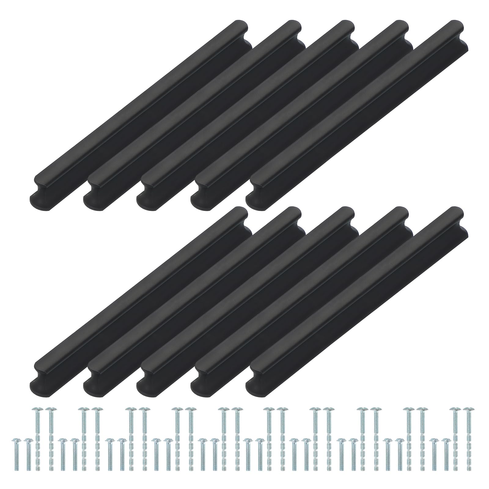 PATIKIL Door Handles 5.04 Inch (128mm) Hole Center, 10 Pack Brushed Pulls Kitchen Drawer Hardware for Cupboard Drawer Pulls, Black