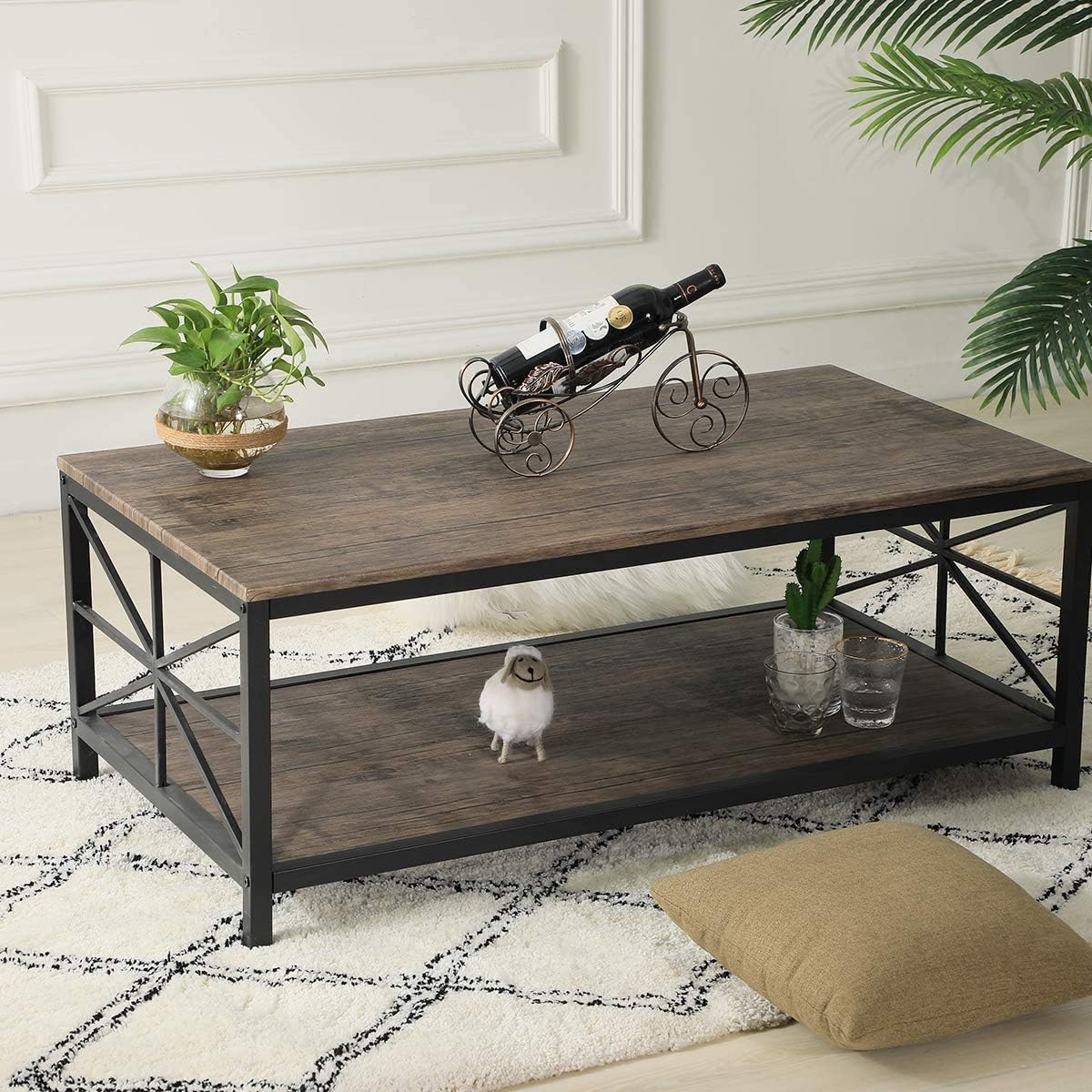 Aingoo Industrial Coffee Table 110 * 60 * 45 CM with Black Metal Frame Cocktail Table with