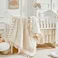 3-Piece Tufted Stripes Crib Bedding Set – Beige Ruffled Comforter, Fitted Sheet & Bed Skirt, Soft Boho Jacquard Design For Baby Girls & Boys