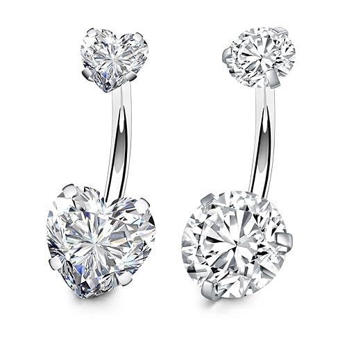 FECTAS 2er Silber Bauchnabelpiercing Barbell Set 14 Gauge Chirurgenstahl Piercing Bauchnabel Schmuck