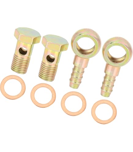 2 Sets Of M8x1 Banjo Bolt Hose Fittings - For Motorcycles & Scooters, Bronze Tone, Includes Washers