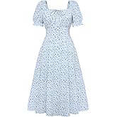Belle Poque Floral Dress for Women 2026 Spring Summer Sundress Vintage Cottagecore Short Sleeve Midi Dress with Pockets