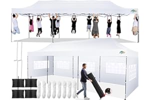 COBIZI 10x30 Pop up Canopy Tent 10x30 Canopy with 8 Sidewalls Waterproof Heavy Duty Commercial Canopy Tent for Parties Outdoor Tent Garden Gazebo Tent, Carry Bag with Wheel(10x30ft, White)