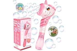 WOPLAGYREAT Unicorn Bubble Wand for Kids, Princess Toy Bubble Machine Blower Maker Outdoor Mower Toys with Light, Party Birthday Gifts for 1 2 3 4 5 6+ Years Old Toddlers Little Girls Include Bubble Solution Pink