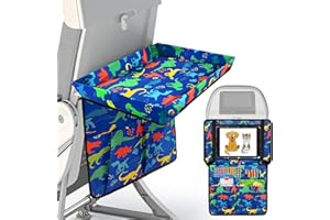 EPOBOB Adjustable Kids Tray Table Cover with Multi Portable Pockets, Airplane Travel Essentials for Kids, Toddlers, Adults, Airplane Must Haves, Plane Travel Essential, Travel Tray for Plane Train, Dinosaur