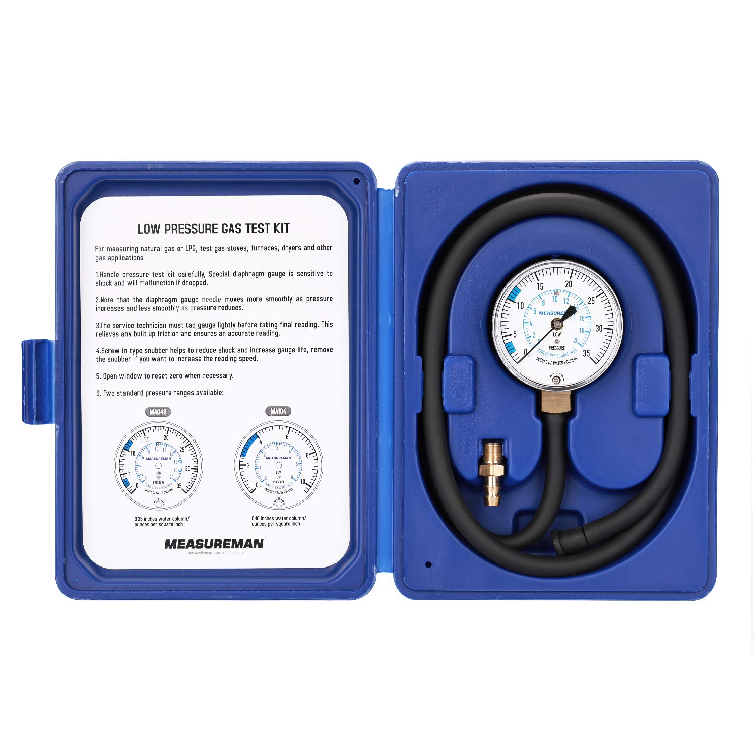 Photo 1 of MEASUREMAN Natural Gas or LP Gas Manifold Pressure Test Kit, 0-35 "W.C., 1/4" NPT, 40" Length Hose
