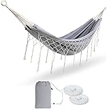 Backyard Hammock with Tassels,Garden Double Hammocks with Portable Carry,Bag Deluxe Macrame Fringe for Patio,Garden,Backyard,