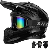 Adult Motocross Helmet ATV Dirt Bike Off-Road Full Face DOT Approved | 4-in-1 Set with Goggles, Gloves &amp; Mask; ABS Shell EPS Liner for Men Women, fits BMX Dirt Bike UTV MX E-Bike Riding