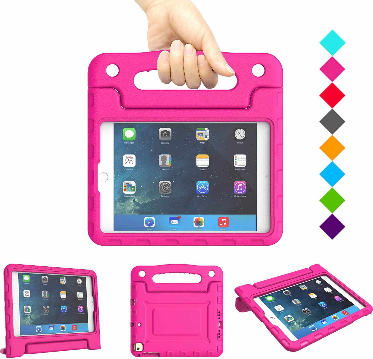 Kids Case for iPad Mini 1 2 3 4 5 Generation - Lightweight Shockproof Convertible Protection Cover with Built-in Handle Stand Children Tablet and 2019 - Retina Display (Rose)