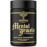 Ambrosia Mental Jewels (Capsules) - Cognitive Enhancer | Increase Memory, Communication Skills, Concentration & Focus | Alpha GPC, Choline, BaCognize | 120 Veggie Capsules (30 Day Supply)