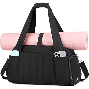 Marvolia Gym Bag for Women with Yoga Mat Holder, Black | Sports Duffle Bag for Travel with Shoes Compartment, Tote Bag with W