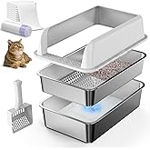 Suzzipaws XL Stainless Steel Sifting Litter Box with Lid for Pine Pellets | 22.6"x14.5"x12" High-Sides Anti-Leakage Sifting Litter Box, Stainless Steel Easy-Clean Surface, Less Tracking