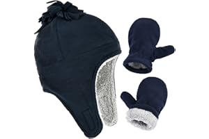 EXEMABA Toddler Winter Hat with Mitten Set - Baby Kids Warm Fleece Cap Set with Ear Flaps