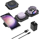 Travel Charger for Samsung Multi Devices, Foldable 3 in 1 Wireless Charging Station Fast Charging Stand/Pad Compatible for Samsung Galaxy S25/S24/S23/Note20 GalaxyWatch8/7/6 Galaxy Buds4