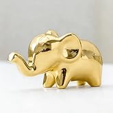 Good Luck Elephant Decor for Home, Ceramic Small Elephant Statue Figurine | Gold-Plated 4", Tiny Lucky Elephant Ornament for Home Decor, Shelves, Office, Desktops, Fortune Attraction Gift, Centerpiece