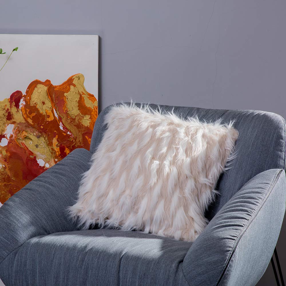 OJIA Deluxe Home Decorative Super Soft Plush Mongolian Faux Fur Throw Pillow Cover Cushion Case (24 x 24 Inch, Fox White)