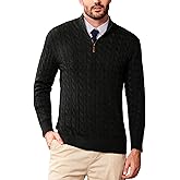 Kallspin Mens Quarter Zip Sweater Wool Blend Cable Knit Pullover Long Sleeve Casual Business Knitwear Fall Winter Top