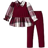 Jecson Toddler Girl Clothes Set: Button-Back Collar & Soft Warm Outfits Plaid Top & Leggings Cute Fall Winter Home & Out 2-8Y