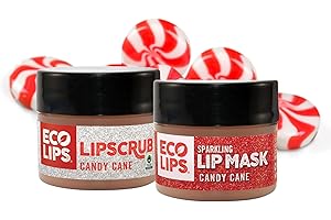 Eco Lips Sparkling Vanilla Mint Candy Cane Lip Mask and Sugar Lip Scrub for Holiday Gifting, Stocking Stuffers, 0.25 oz. (2 ct)