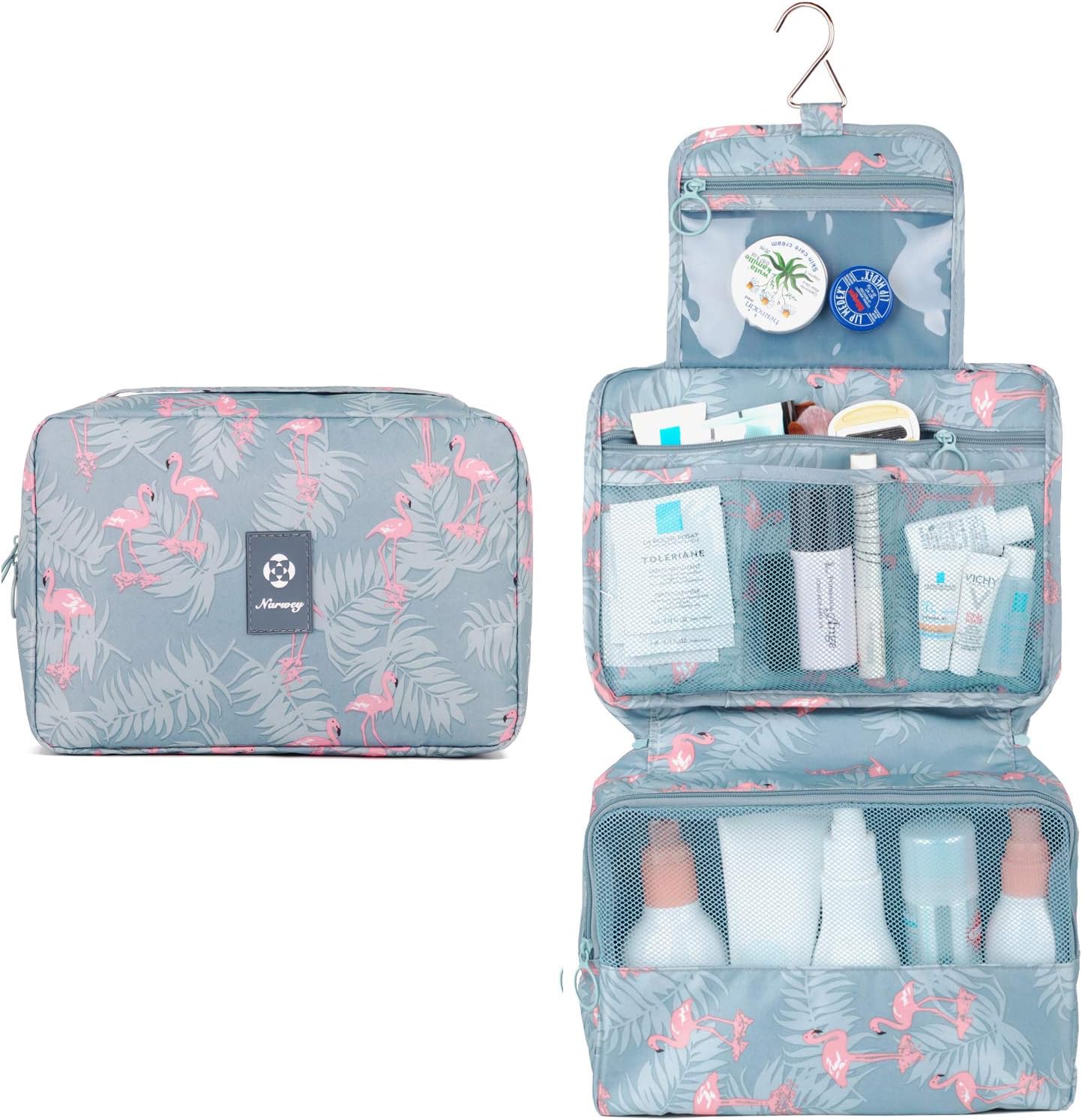 Hanging Travel Toiletry Bag Cosmetic Make up Organizer for Women and Girls Waterproof (A-Flamingo)