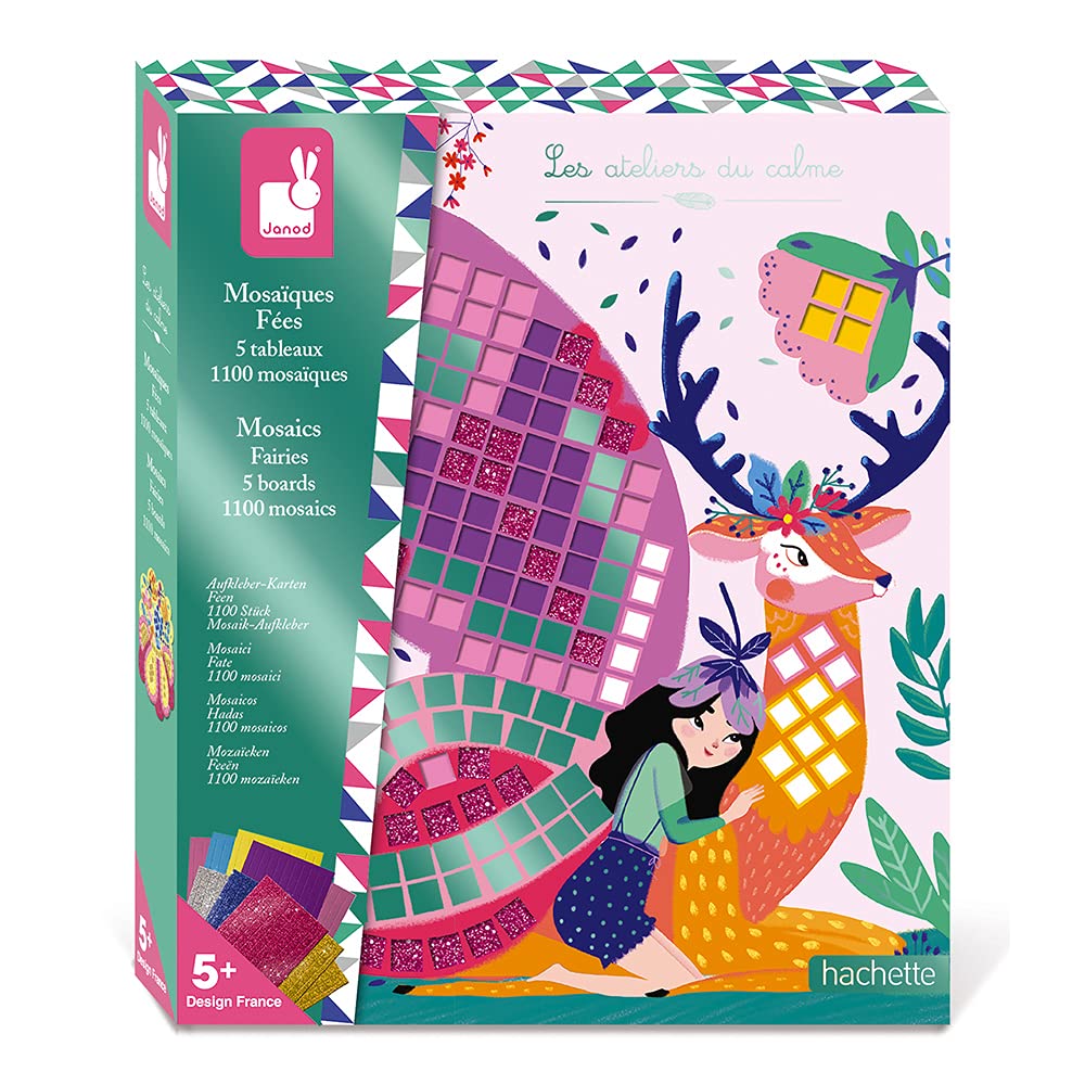 Janod - Fairies Foam Mosaics Box - Les Ateliers du Calme - Creative Leisure Kit for Children - Fine Motor Skills and Concentration Learning - from 5 Years, J07960