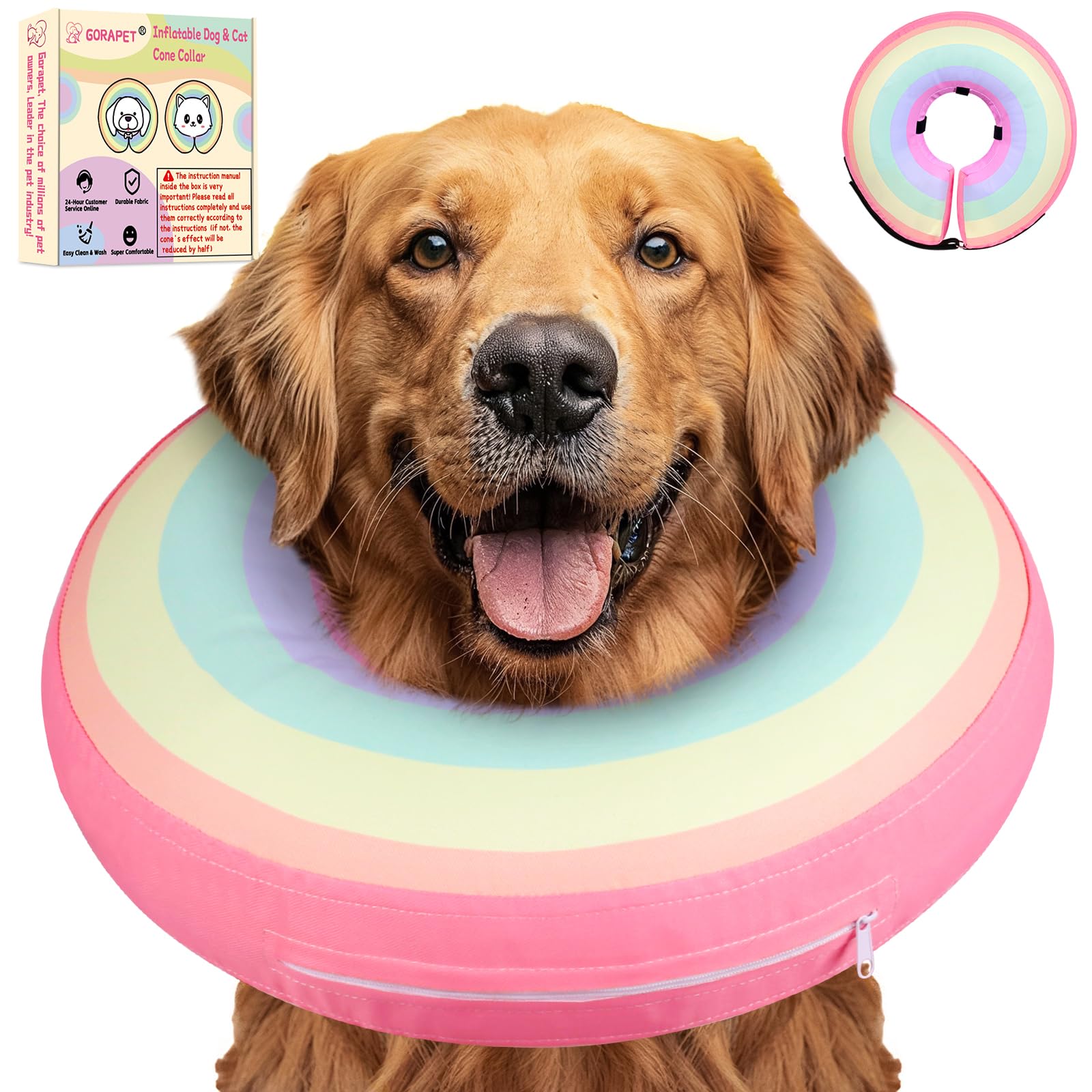 Photo 1 of Inflatable Dog Cone Collar Alternative After Surgery, Soft Donut Neck Cone for Golden & German Shepherd Extra Large Dogs, etc, Comfortable Protective E Collar Recovery Cone Not Block Vision