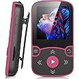 AGPTEK 64GB MP3 Player with Clip, Bluetooth 5.3 Lossless Sound with FM Radio, Voice Recorder for Sport Running, Supports up to 128GB TF Card, Rose Red