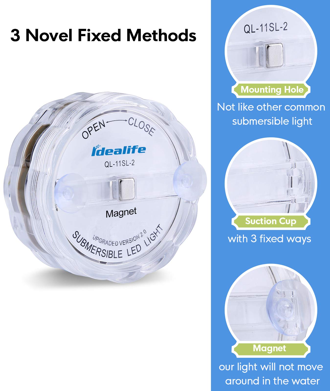 Submersible LED Lights - Idealife Underwater Pond Lights Waterproof LED Lights Pool Lights with RF Remote Control for Fish Tank, Bathtub, Pool, Fountain, Aquarium, Wedding Party, Underwater Decoration