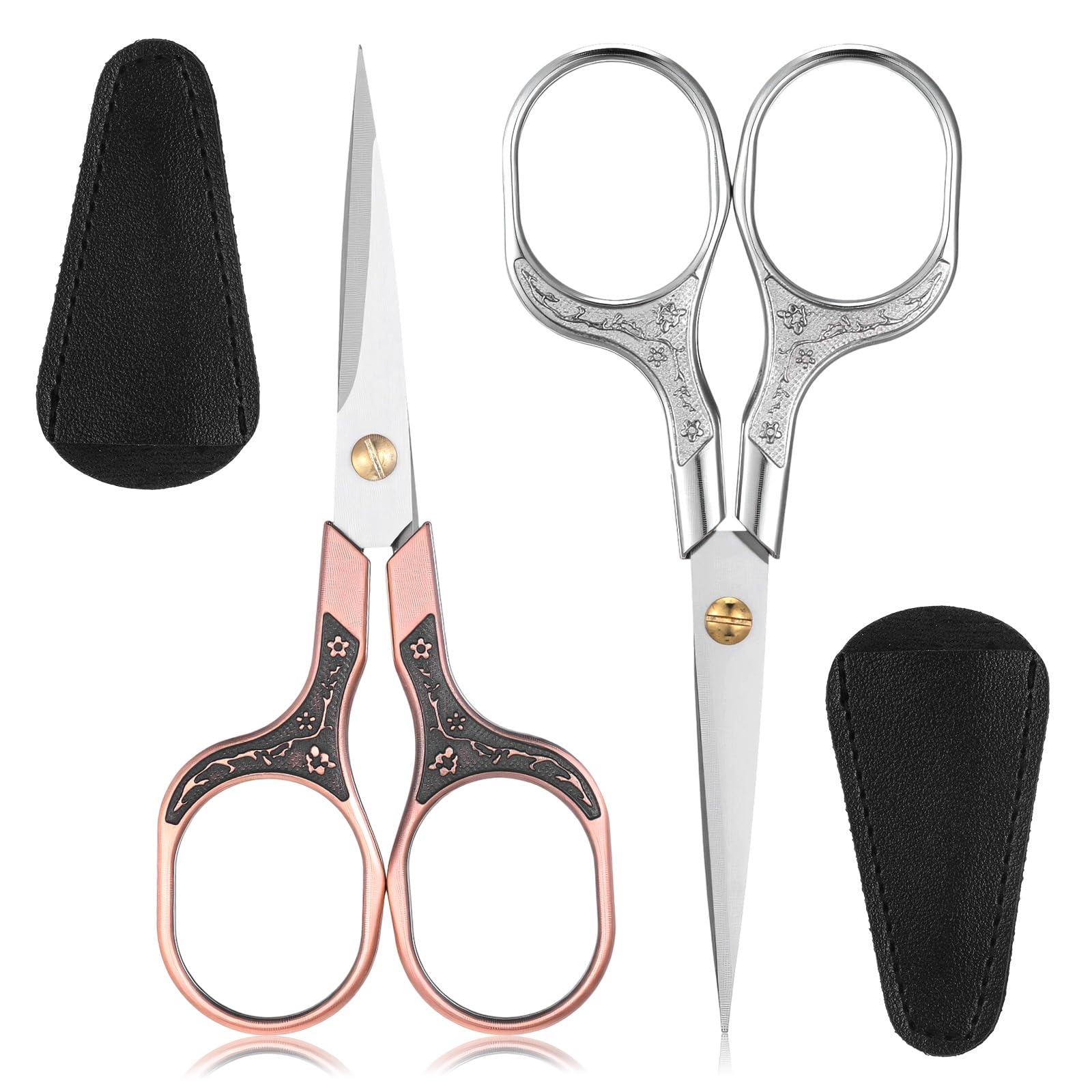 Photo 1 of 2 Pack Eyebrow Scissors for Women Small Sharp Beauty Trimmer Scissors Set with Protective Cover for Hair Cutting Beard Eyebrow Nose Facial Hair | Sewing Trimming Scissor for Embroidery Thread