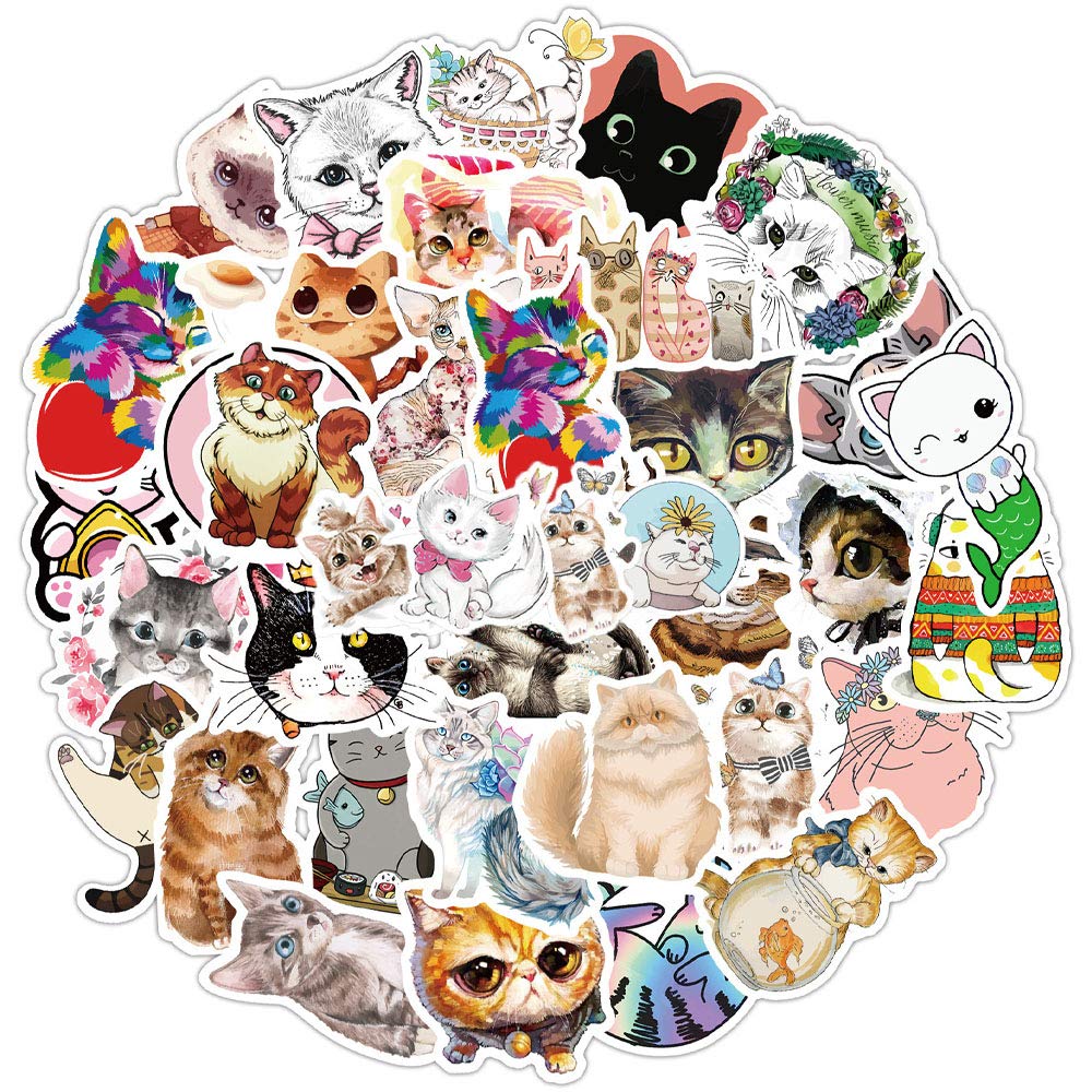SJUNJIE 80 Pcs Cute Cat Sticker Pack Cartoon Animal Graffiti Stickers Kawaii for Notebook Journal Album Calendars Water Bottles Laptop Skateboard Scrapbooking Card Making