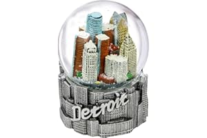 CITY-SOUVENIRS Detroit Snow Globe with Skyline and Silver Base 3.5" (65mm Glass Globe) from Detroit Snow Globes Collection
