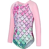 uideazone 2-9 Years Girls Long Sleeve Swimsuit One Piece Bathing Suit Zipper UPF 50+ Rashguard Swimwear