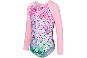 uideazone 2-9 Years Girls Long Sleeve Swimsuit One Piece Bathing Suit Zipper UPF 50+ Rashguard Swimwear