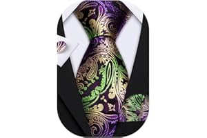 Barry.Wang Men Ties Paisley Woven Silk Necktie Set with Pocket Suqare Cufflinks Formal