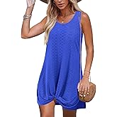BKRIVE Swimsuit Coverup Summer Dresses for Women Vacation Essentials Eyelet Crew Neck Loose Sleeveless Twisted Dresses